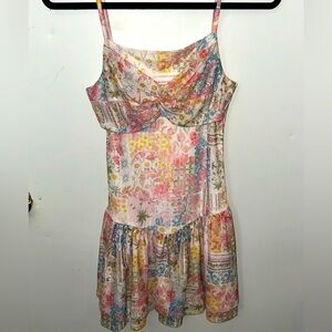 Shein Mod Mesh Printed Strap Front Twist Dress Women’s Size Medium